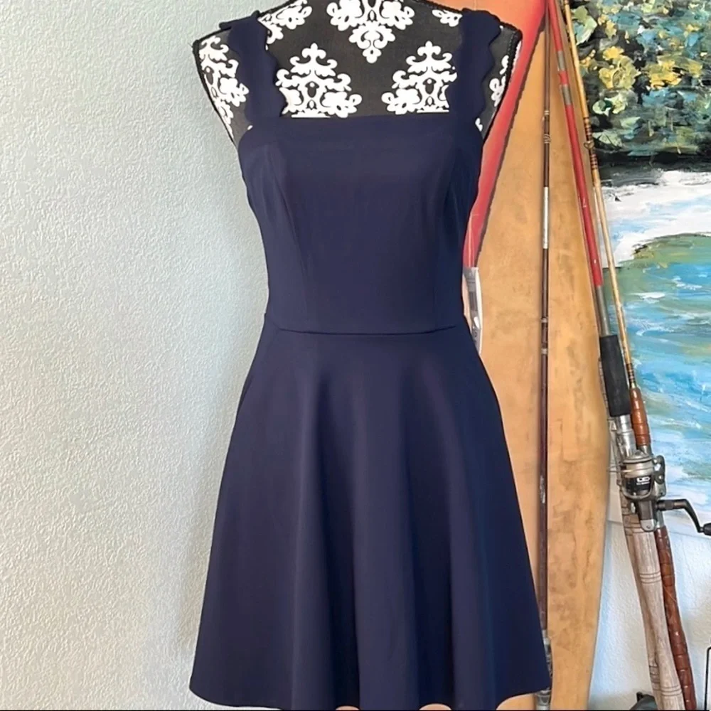 💙NWT,City Vibe from Dillard’s, Navy Blue Fit & Flare w/POCKETS, Cool Straps!